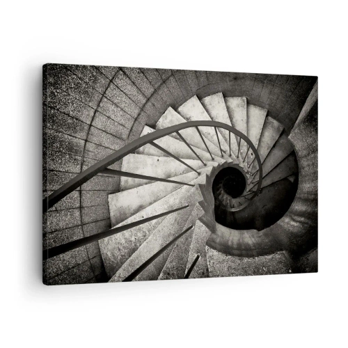 Quadro su tela - Stampe su Tela - Scala a chiocciola bianca e nera in stile moderno - 70x50cm - Salire e scendere - Decorazione murale moderna per soggiorno e camera da letto ARTTOR