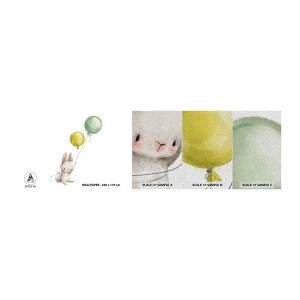 Campione di Fotomurale Premium Sand - Volo anch'io! - Per bambini, Coniglio, Palloncini colorati - 100x30 cm