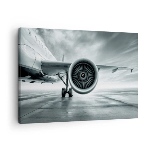 Quadro su tela - Stampe su Tela - Il motore a reazione di un aereo sulla pista - 70x50cm - C'è la forza! - Decorazione murale moderna per soggiorno e camera da letto ARTTOR