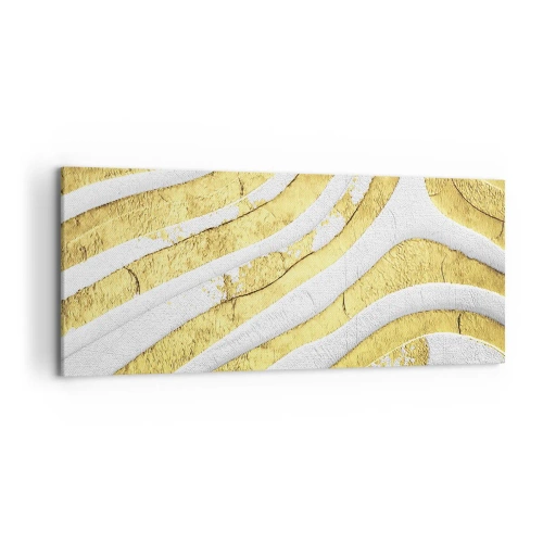 Quadro su tela - Stampe su Tela - Linee astratte dorate e bianche in una texture 3D - 120x50cm - Composizione in bianco e oro - Decorazione murale moderna per soggiorno e camera da letto ARTTOR