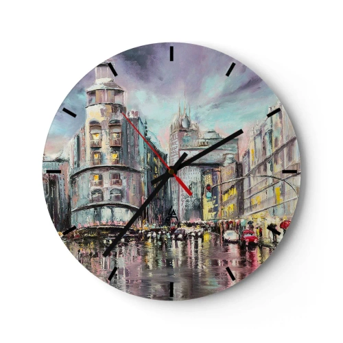 Orologio da parete - Orologio in Vetro - Strada cittadina di notte sotto la pioggia con riflessi di luci - 30x30cm - Sarà una serata riuscita - Decorazione murale moderna per soggiorno, cucina e camera da letto ARTTOR