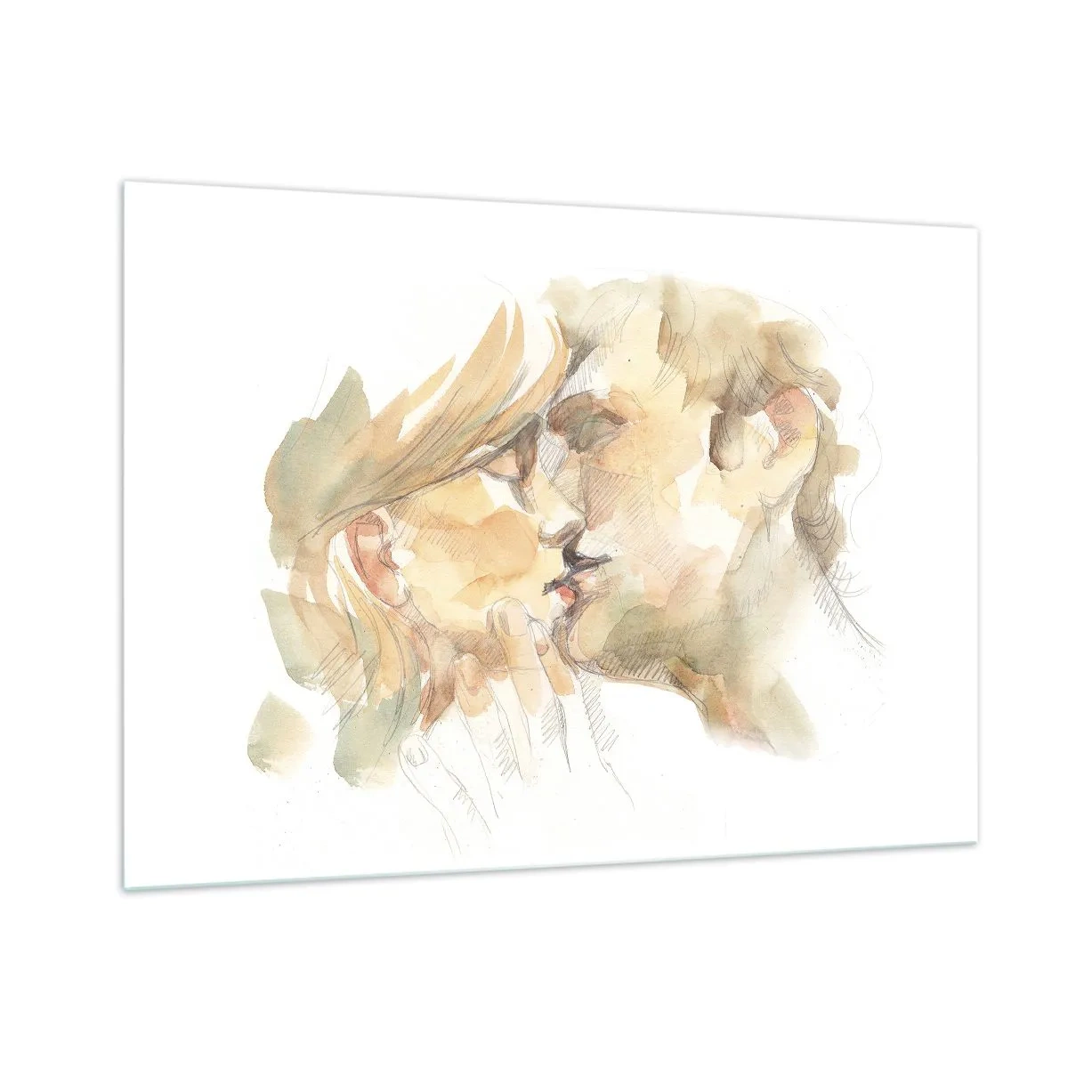 Quadro su vetro - Dipinto ad acquerello romantico raffigurante il bacio di due innamorati - 100x70cm - Sarà l'anima gemella? - Decorazione murale moderna per soggiorno e camera da letto ARTTOR