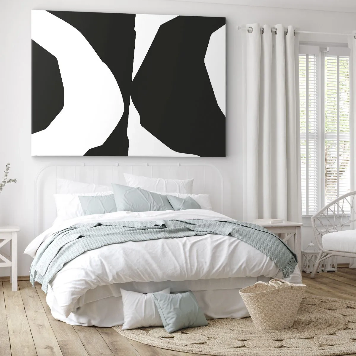Quadro su tela - Stampe su Tela - Motivo astratto a contrasto in bianco e nero - 70x50cm - Positivo - negativo - Decorazione murale moderna per soggiorno e camera da letto ARTTOR