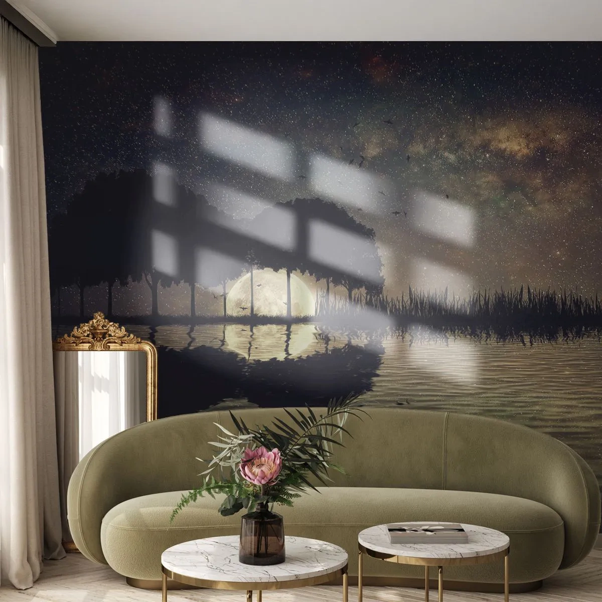 Fotomurali Autoadesivo Deluxe Sticker - Notte ai confini del mondo - Paesaggio, Lago, Luna - 200x140 cm