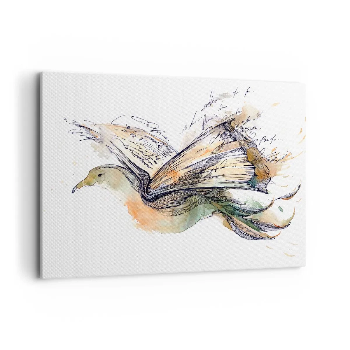 Quadro su tela - Stampe su Tela - Dipinto artistico ad acquerello di un uccello con un libro come ali - 100x70cm - Sulle ali della poesia - Decorazione murale moderna per soggiorno e camera da letto ARTTOR