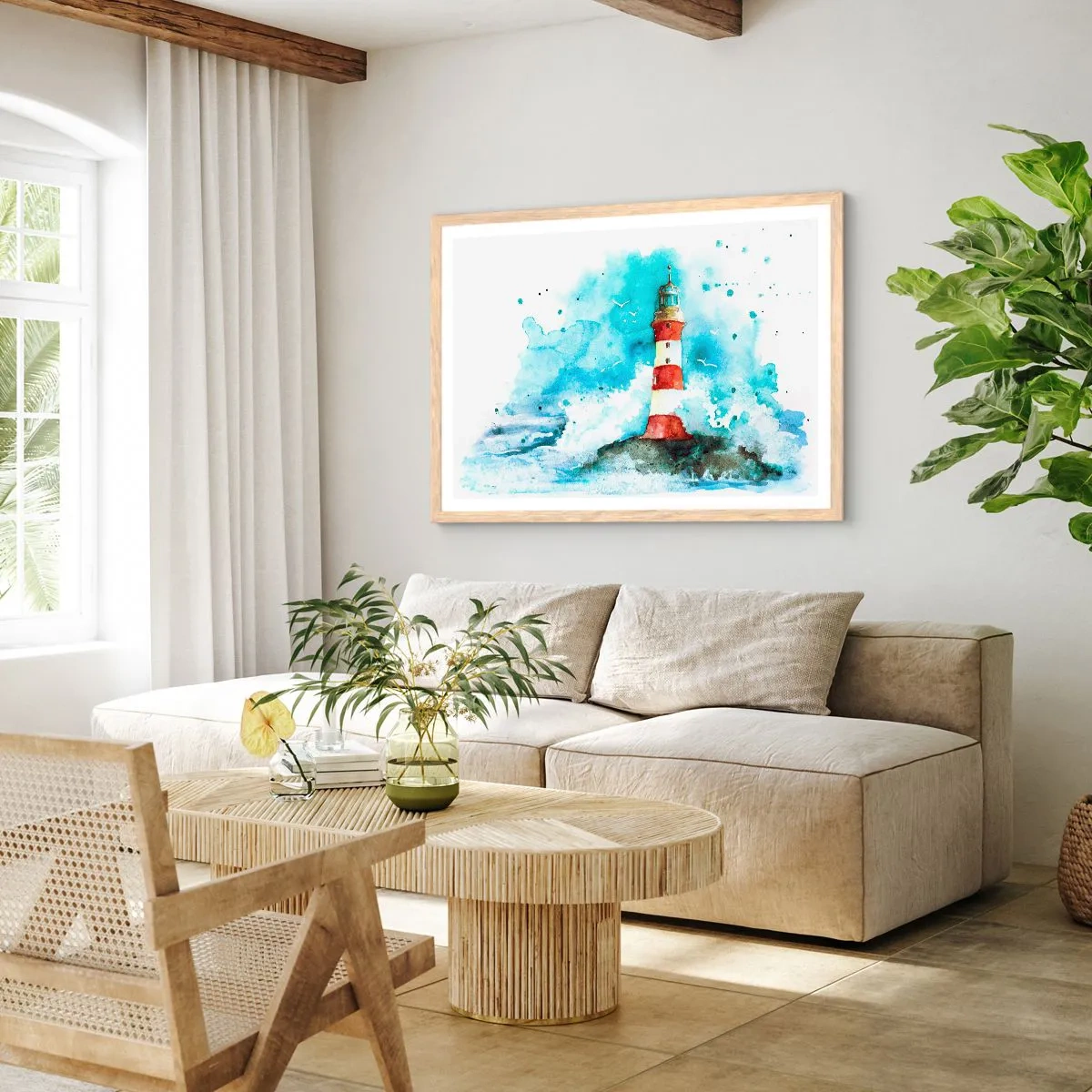 Poster in cornice rovere chiaro - L'unità dei quattro elementi - 100x70 cm