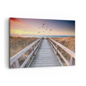 Quadro su tela - Stampe su Tela - Molo di legno che conduce alla spiaggia al tramonto - 120x80cm - Spazio per volare - Decorazione murale moderna per soggiorno e camera da letto ARTTOR