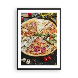 Poster in cornice nera - Pizza colorata divisa in vari pezzi - 50x70cm - Ventaglio di gusti - Decorazione murale moderna per soggiorno e camera da letto ARTTOR