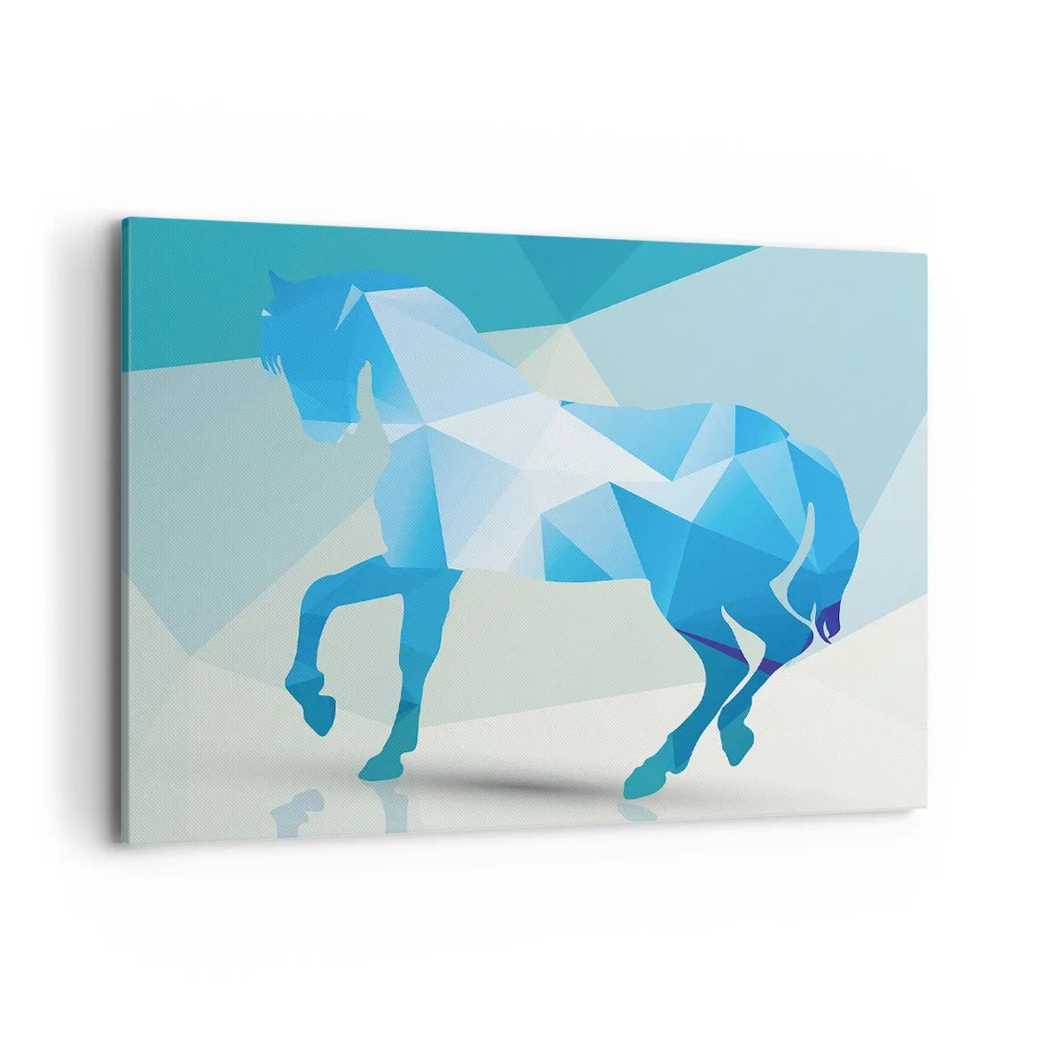 Quadro su tela - Stampe su Tela - Silhouette geometrica di un cavallo nei toni del blu - 100x70cm - Cavallo geometrico nel turchese - Decorazione murale moderna per soggiorno e camera da letto ARTTOR