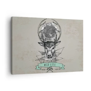 Quadro su tela - Stampe su Tela - Geometria di cervo in stile vintage con scritta Wild Life - 70x50cm - La visione di Sant'Uberto - Decorazione murale moderna per soggiorno e camera da letto ARTTOR