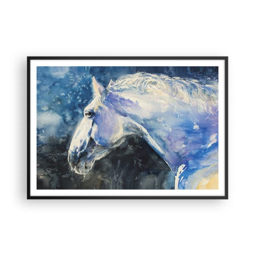 Poster in cornice nera - Ritratto di un cavallo nei toni del blu con effetto acquerello pittorico. - 100x70cm - Ritratto in luce blu - Decorazione murale moderna per soggiorno e camera da letto ARTTOR
