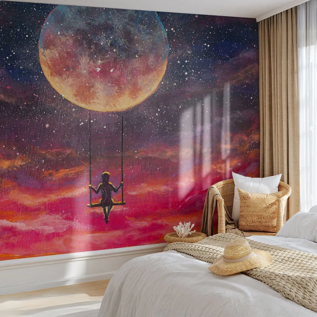 Fotomurali Autoadesivo Deluxe Sticker - Con la testa tra le nuvole - Astrazione, Fantasia, Luna - 150x105 cm