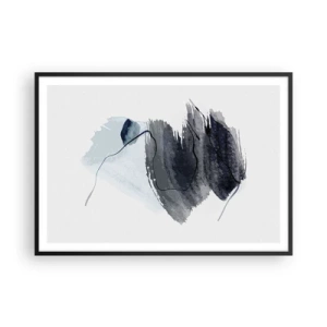 Poster in cornice nera - Composizione astratta nei toni del grigio e del blu - 100x70cm - Intensità e movimento - Decorazione murale moderna per soggiorno e camera da letto ARTTOR