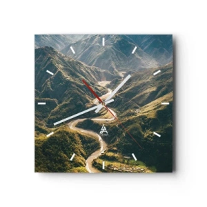 Orologio da parete - Orologio in Vetro - Un paesaggio montano con una strada tortuosa tra verdi colline - 30x30cm - Direttamente dal cuore dei monti - Decorazione murale moderna per soggiorno e camera da letto ARTTOR