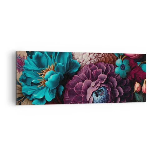 Quadro su tela - Stampe su Tela - Un mazzo di fiori dai colori intensi su uno sfondo scuro - 140x50cm - Ricchezza della natura - Decorazione murale moderna per soggiorno e camera da letto ARTTOR