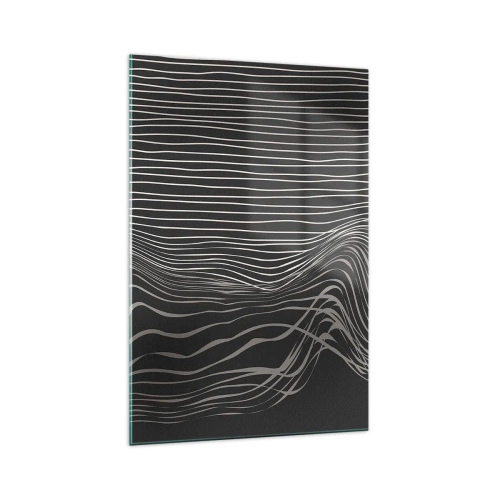 Quadro su vetro - Linee bianche su sfondo grigio scuro in una disposizione astratta - 70x100cm - Ritmo e accento - Decorazione murale moderna per soggiorno e camera da letto ARTTOR