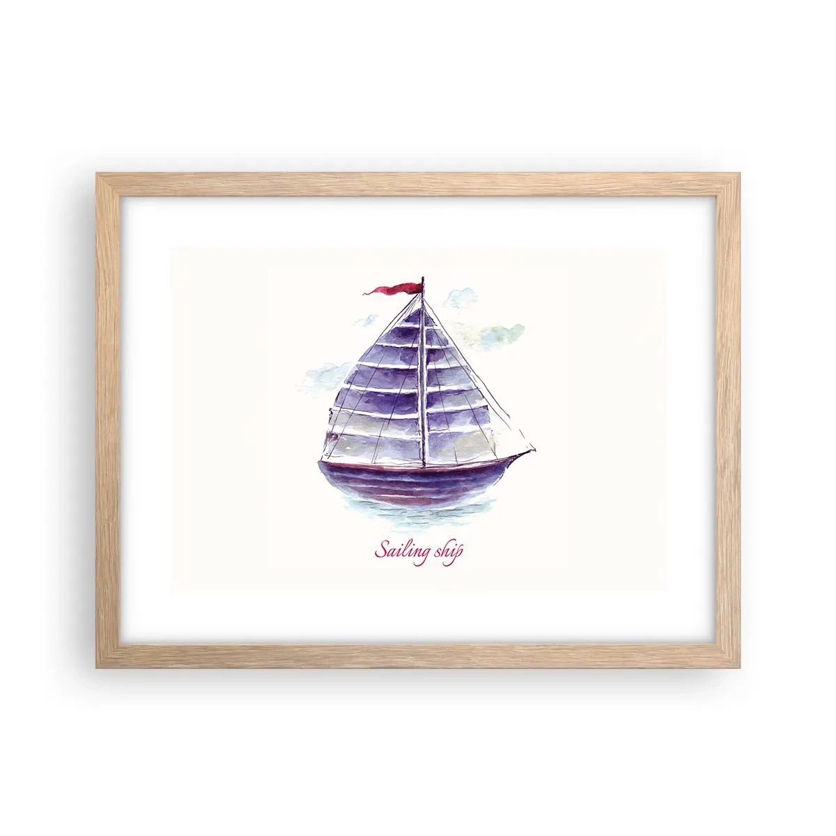 Poster in cornice rovere chiaro - Gonfie vele e mare calmo - 40x30 cm