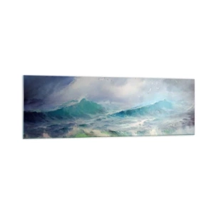 Quadro su vetro - Onde violente sull'oceano - 160x50cm - Il turbine ululò di trionfo... - Decorazione murale moderna per soggiorno e camera da letto ARTTOR