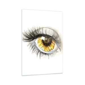 Quadro su vetro - Occhio artistico con iride a forma di girasole - 70x100cm - Uno sguardo caldo come l'estate - Decorazione murale moderna per soggiorno e camera da letto ARTTOR