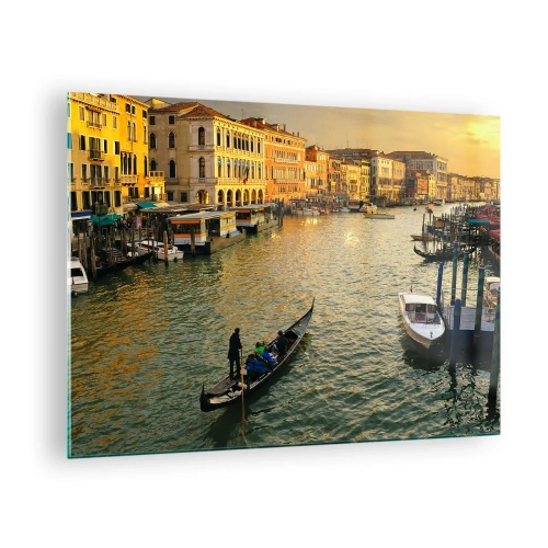 Quadro su vetro - Tramonto su un canale di Venezia con le gondole - 70x50cm - Sul lato assolato della strada - Decorazione murale moderna per soggiorno e camera da letto ARTTOR