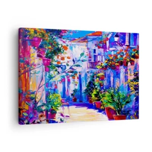 Quadro su tela - Stampe su Tela - Una strada colorata piena di fiori - 70x50cm - Impressionismo: stradina italiana - Decorazione murale moderna per soggiorno e camera da letto ARTTOR
