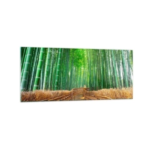 Quadro su vetro - Un sentiero in una fitta foresta di bambù - 120x50cm - Essenza della natura asiatica - Decorazione murale moderna per soggiorno e camera da letto ARTTOR
