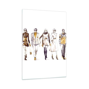 Quadro su vetro - Gruppo di personaggi alla moda in stile schizzo su sfondo bianco - 50x70cm - Chic naturale, eleganza casual - Decorazione murale moderna per soggiorno e camera da letto ARTTOR