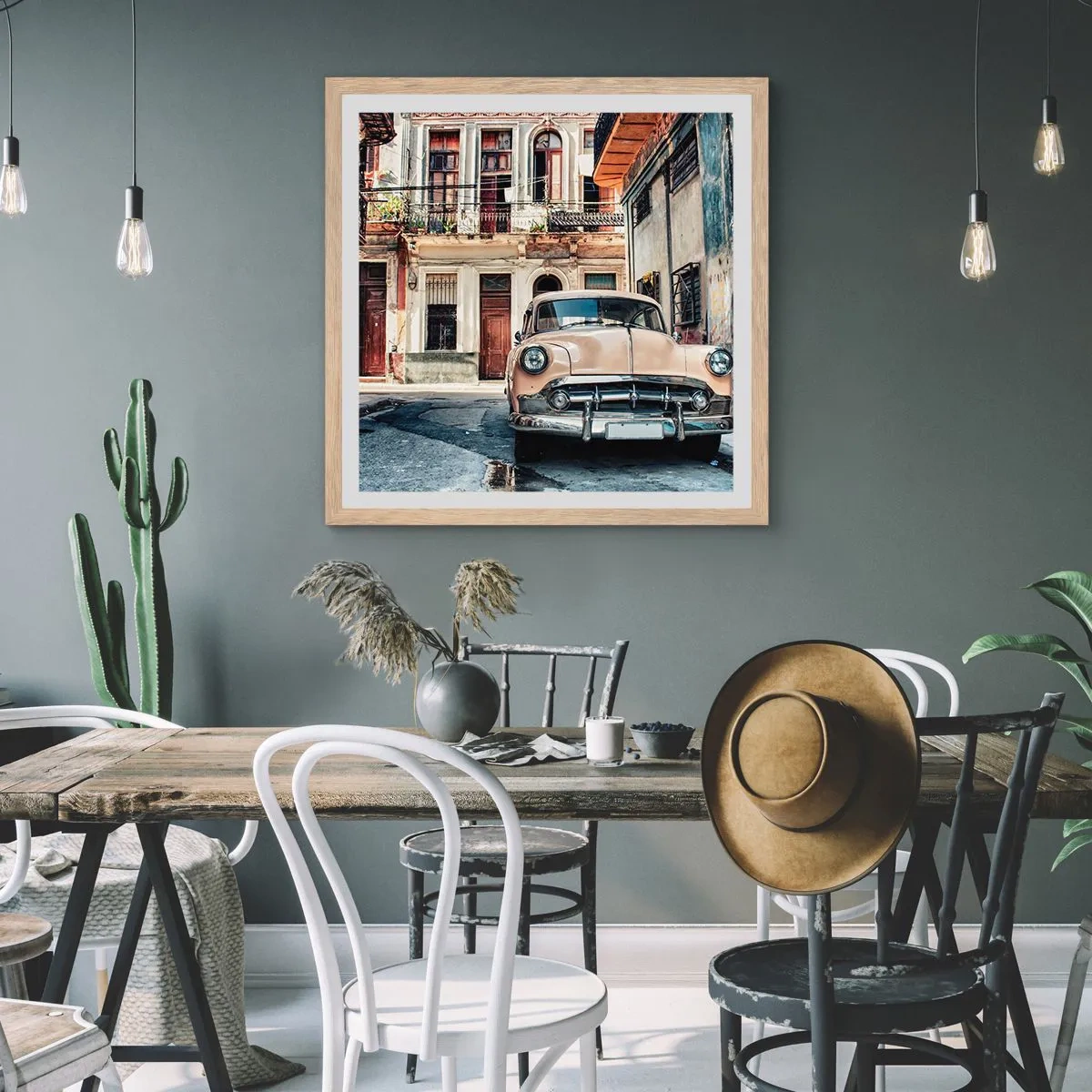 Poster in cornice rovere chiaro - Siesta all'Avana - 40x40 cm