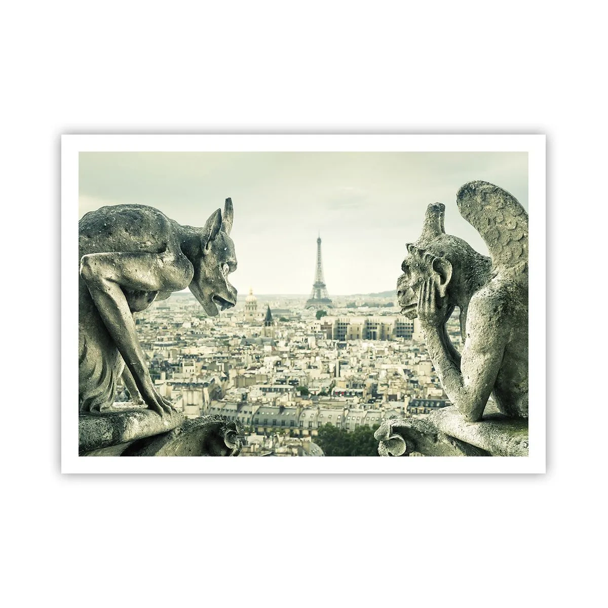 Poster - Gargoyle che dominano lo skyline di Parigi e la Torre Eiffel - 100x70cm - Chiacchierate parigine - Decorazione murale moderna per soggiorno e camera da letto ARTTOR