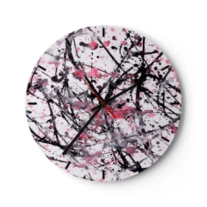 Orologio da parete - Orologio in Vetro - Schizzi astratti di nero, bianco e rosa su uno sfondo bianco - 30x30cm - La natura passeggera della vita - Decorazione murale moderna per soggiorno, cucina e camera da letto ARTTOR