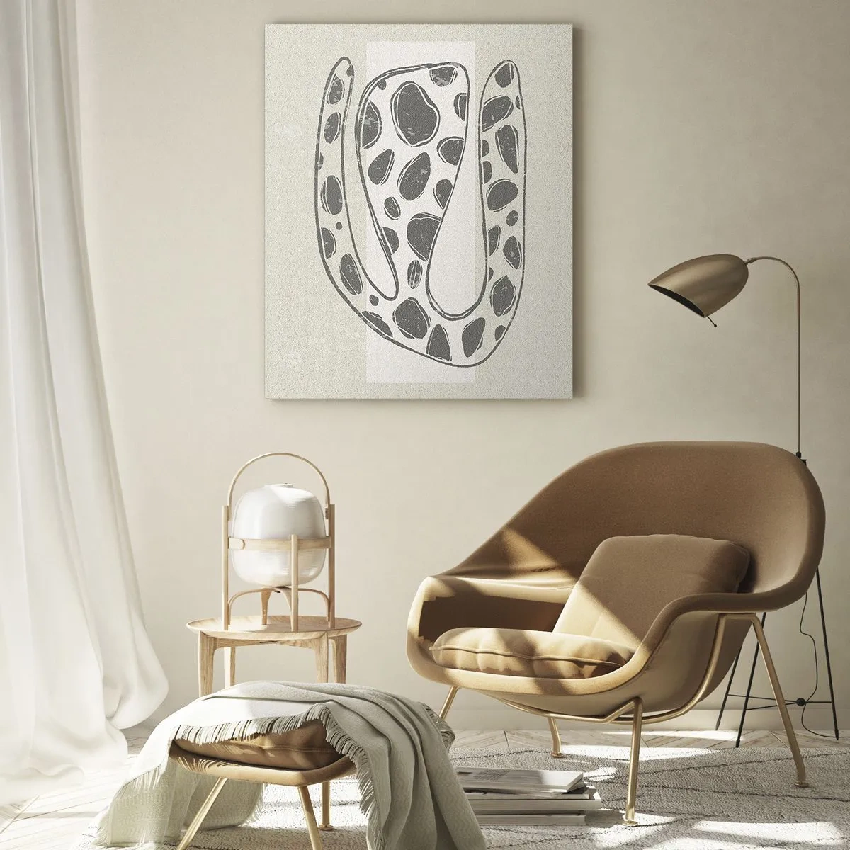 Quadro su vetro - Motivo organico astratto in tonalità di grigio - 70x100cm - Creatura stranissima - Decorazione murale moderna per soggiorno e camera da letto ARTTOR