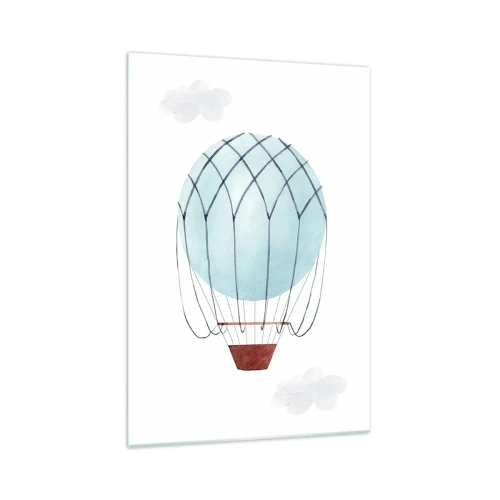 Quadro su vetro - Un palloncino dipinto a mano su uno sfondo di nuvole delicate. - 70x100cm - In mezzo alle nuvole - Decorazione murale moderna per soggiorno e camera da letto ARTTOR
