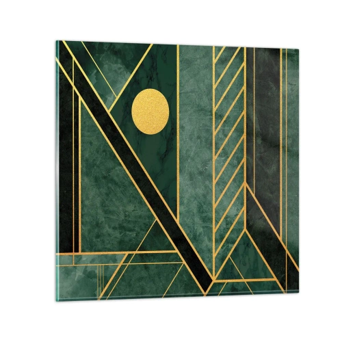 Quadro su vetro - Dinamica di oro e azzurro - 30x30 cm