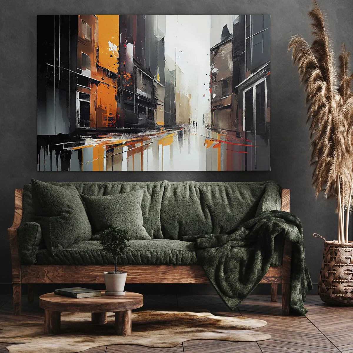 Quadro su tela - Stampe su Tela - Vista astratta di una strada cittadina sotto la pioggia - 70x50cm - Un giorno di pioggia - Decorazione murale moderna per soggiorno e camera da letto ARTTOR