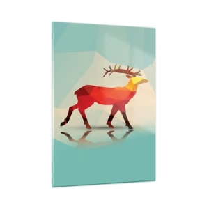 Quadro su vetro - Cervo geometrico in astrazione colorata - 50x70cm - Il cervo geometrico - Decorazione murale moderna per soggiorno e camera da letto ARTTOR