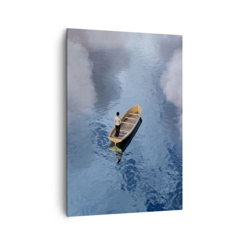 Quadro su tela - Stampe su Tela - Un uomo su una barca in un mare calmo circondato da nuvole - 70x100cm - Vita - viaggio - incertezza  - Decorazione murale moderna per soggiorno e camera da letto ARTTOR