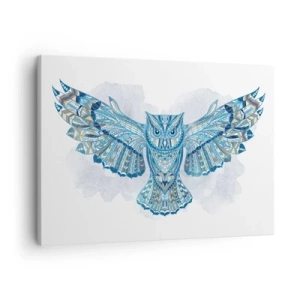 Quadro su tela - Stampe su Tela - Gufo decorativo nei toni del blu - 70x50cm - Dal bosco sacro celtico - Decorazione murale moderna per soggiorno e camera da letto ARTTOR