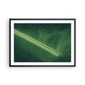 Poster in cornice nera - Una foglia verde con gocce d'acqua sulla sua superficie - 70x50cm - La struttura del verde - Decorazione murale moderna per soggiorno e camera da letto ARTTOR