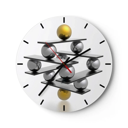 Orologio da parete - Orologio in Vetro - Una moderna composizione di palline d'oro e d'argento su uno sfondo bianco - 30x30cm - Equilibrio oro e argento - Decorazione murale moderna per soggiorno, cucina e camera da letto ARTTOR