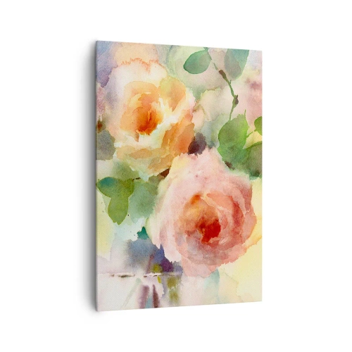 Quadro su tela - Stampe su Tela - Delicate rose in stile acquerello su uno sfondo chiaro - 70x100cm - Delicati come un acquerello - Decorazione murale moderna per soggiorno e camera da letto ARTTOR