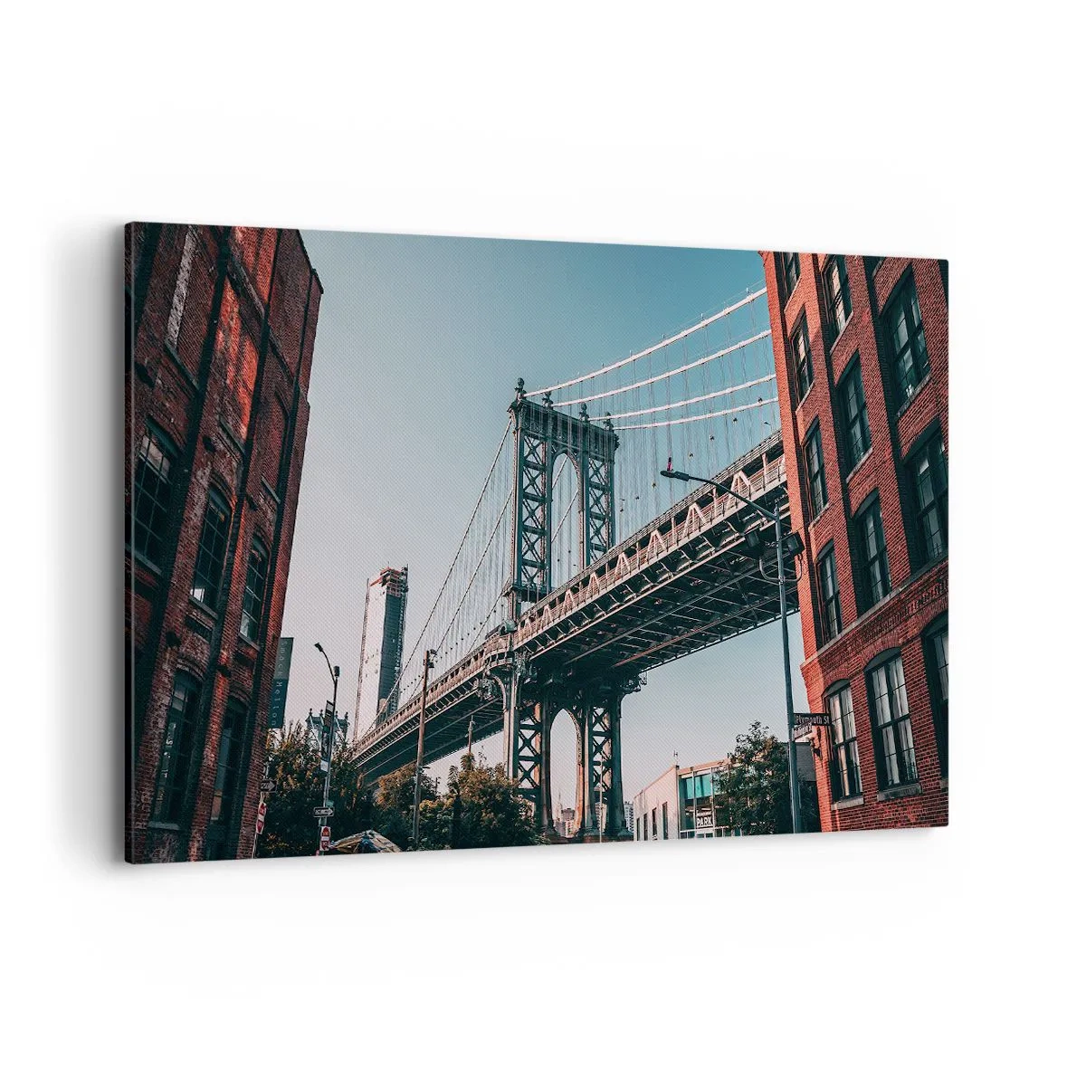 Quadro su tela - Stampe su Tela - Un ponte tra edifici in un paesaggio urbano - 120x80cm - Sopra le onde della città - Decorazione murale moderna per soggiorno e camera da letto ARTTOR