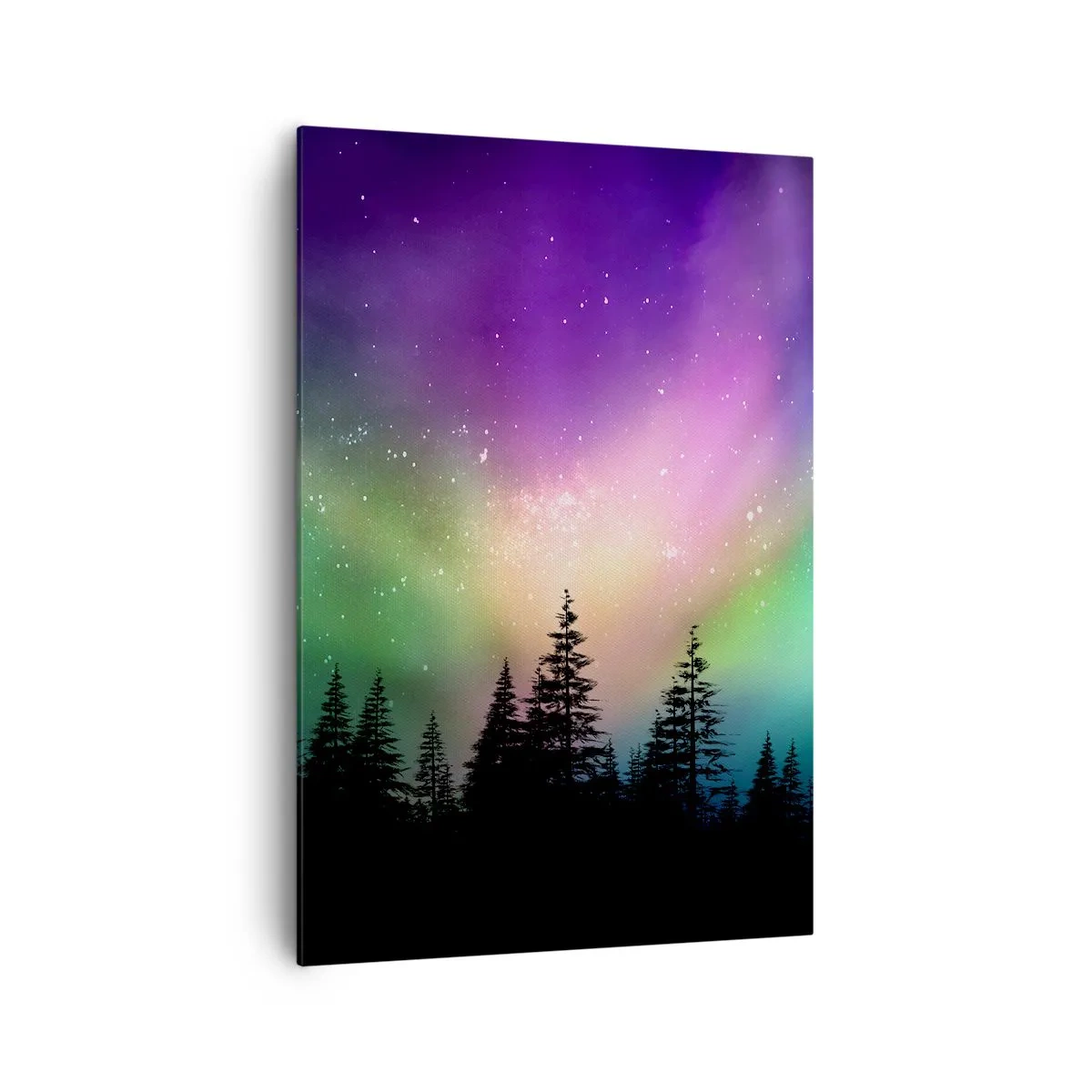 Quadro su tela - Stampe su Tela - Aurora boreale su una foresta con cielo stellato - 70x100cm - Magia bianca - Decorazione murale moderna per soggiorno e camera da letto ARTTOR