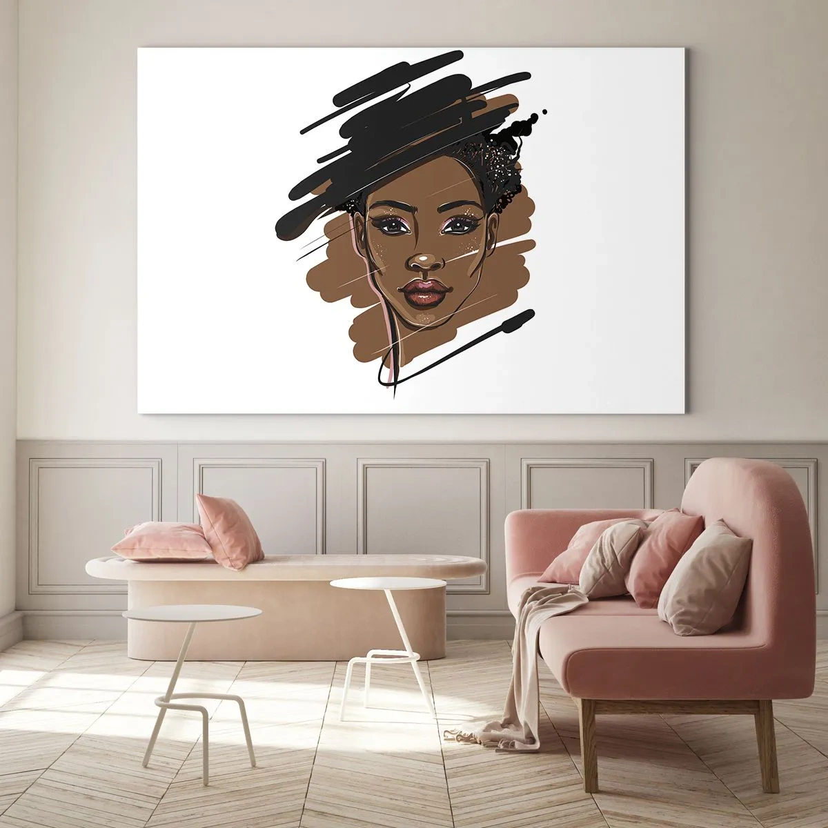 Quadro su vetro - Ritratto di una donna nera in stile schizzo di moda - 120x80cm - Dolce come la cioccolata - Decorazione murale moderna per soggiorno e camera da letto ARTTOR