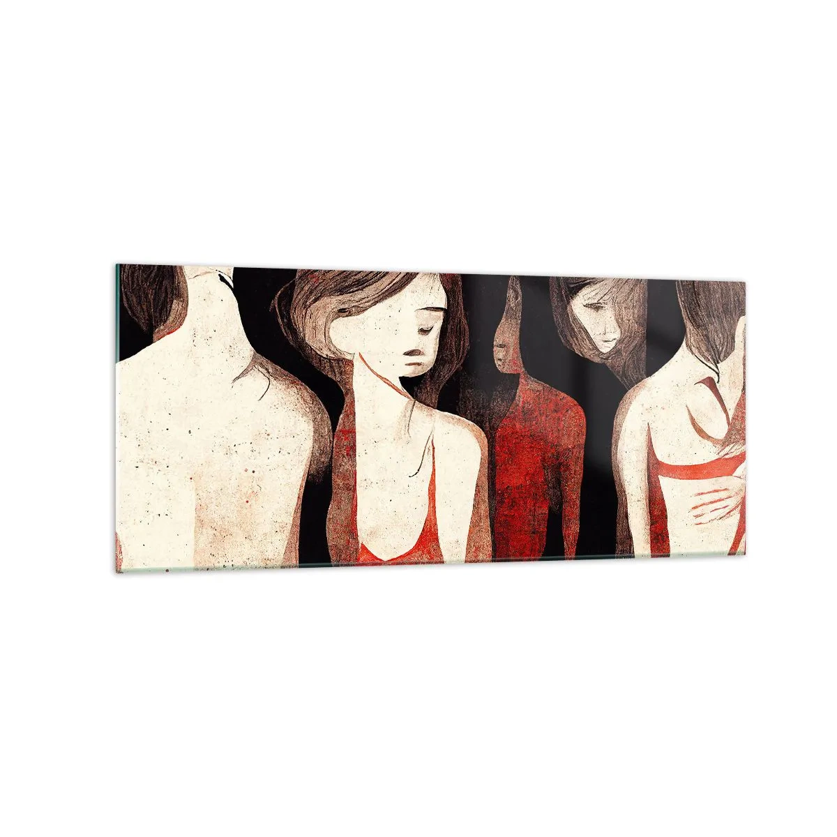 Quadro su vetro - Figure artistiche in una composizione astratta - 120x50cm - Madonne nell'oscurità - Decorazione murale moderna per soggiorno e camera da letto ARTTOR
