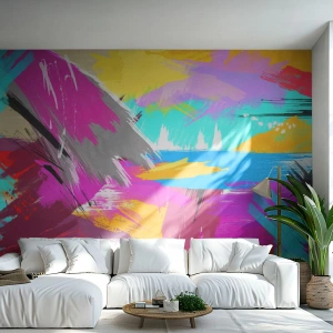 Fotomurali Premium Canvas - Astrazione dinamica in colori intensi - 100x70cm - Pennellata dopo pennellata - Decorazione murale moderna per soggiorno e camera da letto ARTTOR