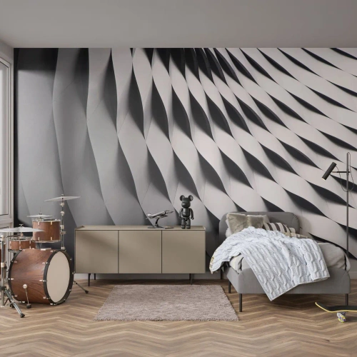 Fotomurali Standard Eco - Struttura moderna con un layout ondulato in bianco e nero - 100x70cm - Sulla cresta dell'onda - Decorazione murale moderna per soggiorno e camera da letto ARTTOR