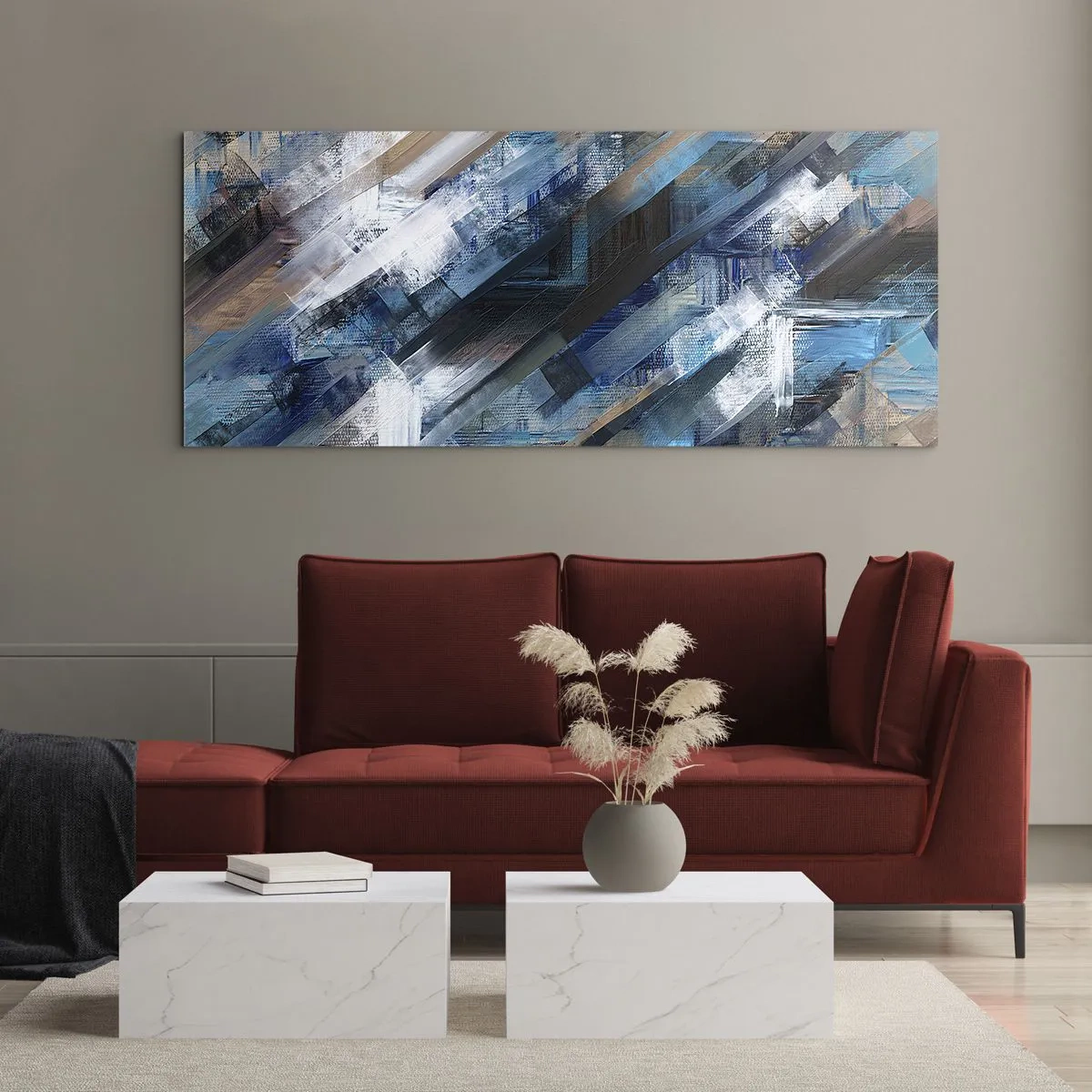 Quadro su vetro - Sulla diagonale blu - 100x40 cm