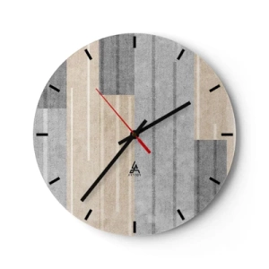 Orologio da parete - Orologio in Vetro - Composizione geometrica con strisce verticali nei toni del grigio - 30x30cm - Composizione: rigare dritto - Decorazione murale moderna per soggiorno, cucina e camera da letto ARTTOR