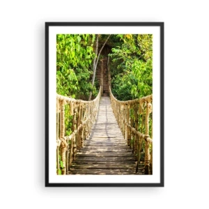 Poster in cornice nera - Un ponte di corda in legno circondato da una vegetazione lussureggiante - 50x70cm - Sospeso nel verde - Decorazione murale moderna per soggiorno e camera da letto ARTTOR