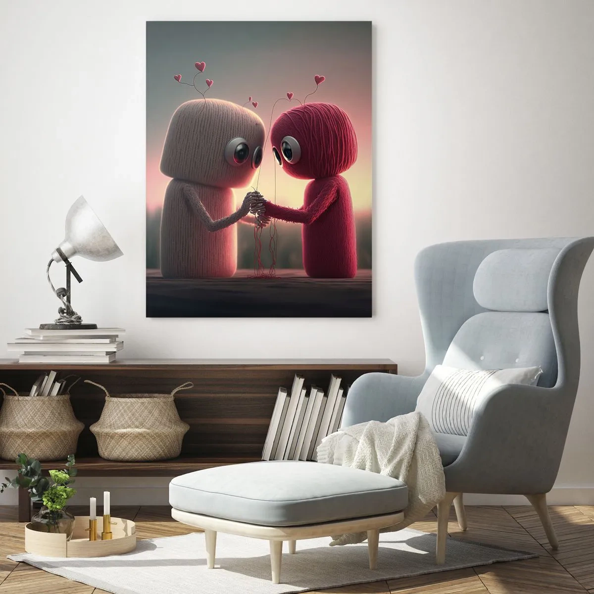 Quadro su vetro - Personaggi di filato in un'affascinante ambientazione a tema cuore - 80x120cm - Ognuno ha diritto ad amare - Decorazione murale moderna per soggiorno e camera da letto ARTTOR